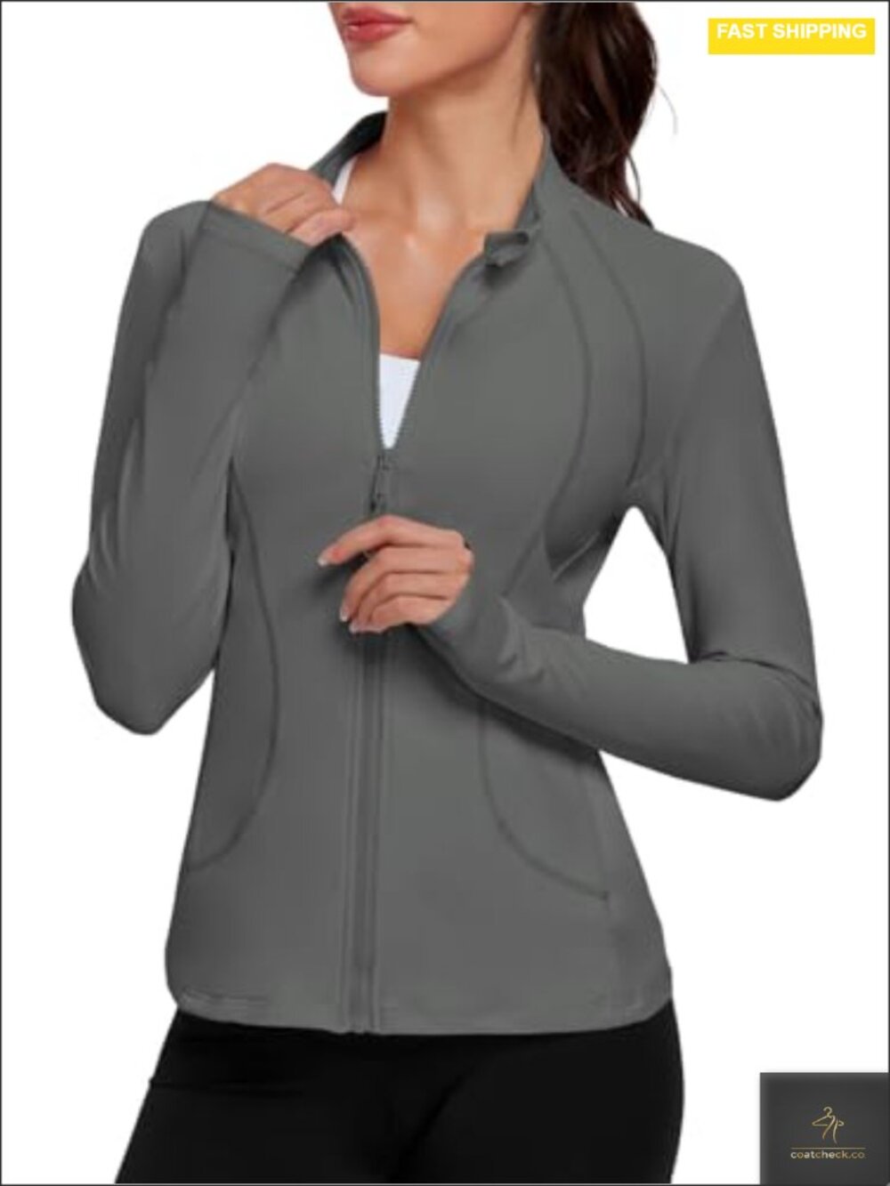 Women's Zip Up Athletic Jacket Stretch Running Track Coat with Pockets